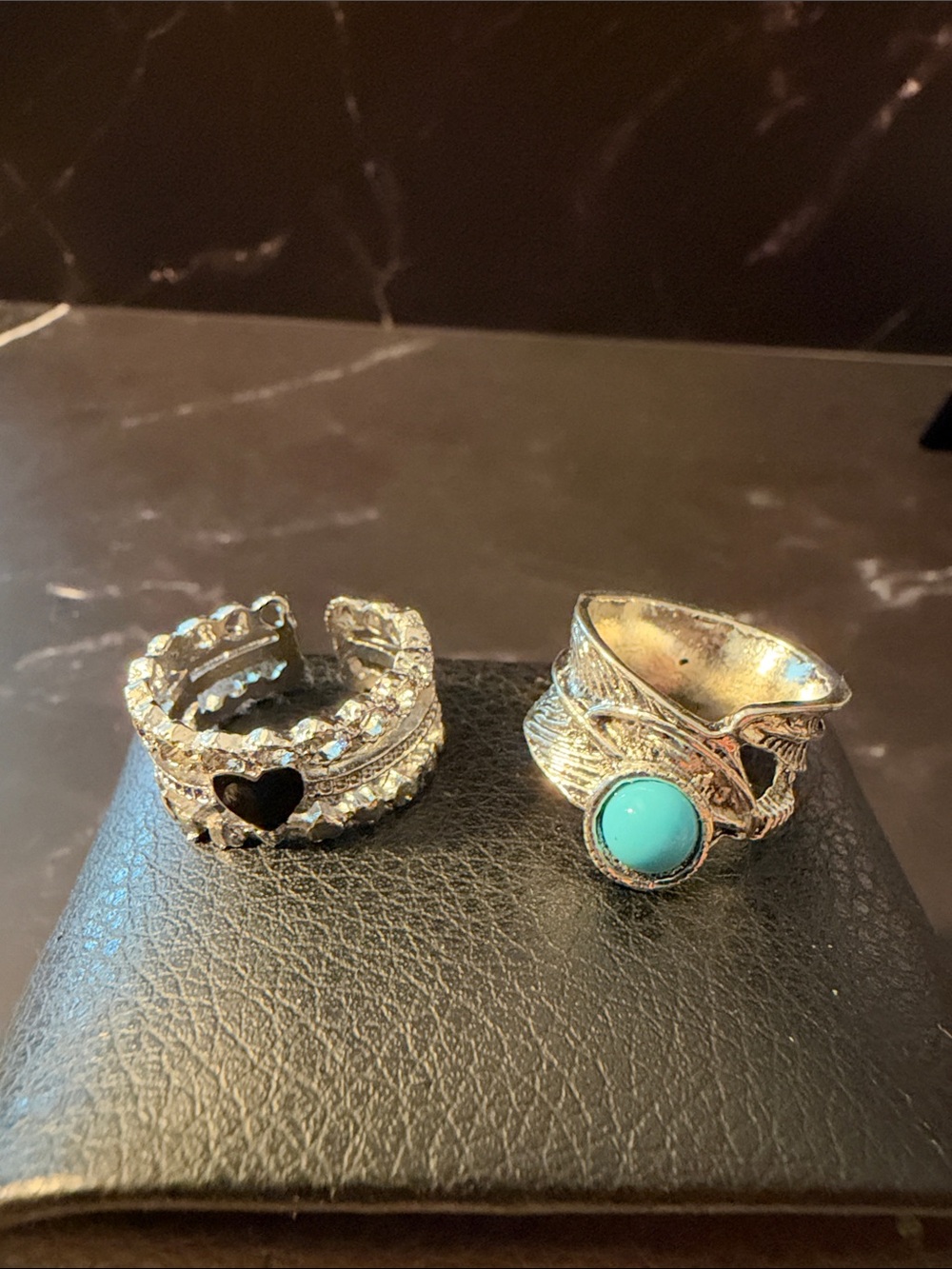 Silver-tone Heart & Turquoise Accent Adjustable Rings - Women Jewelry